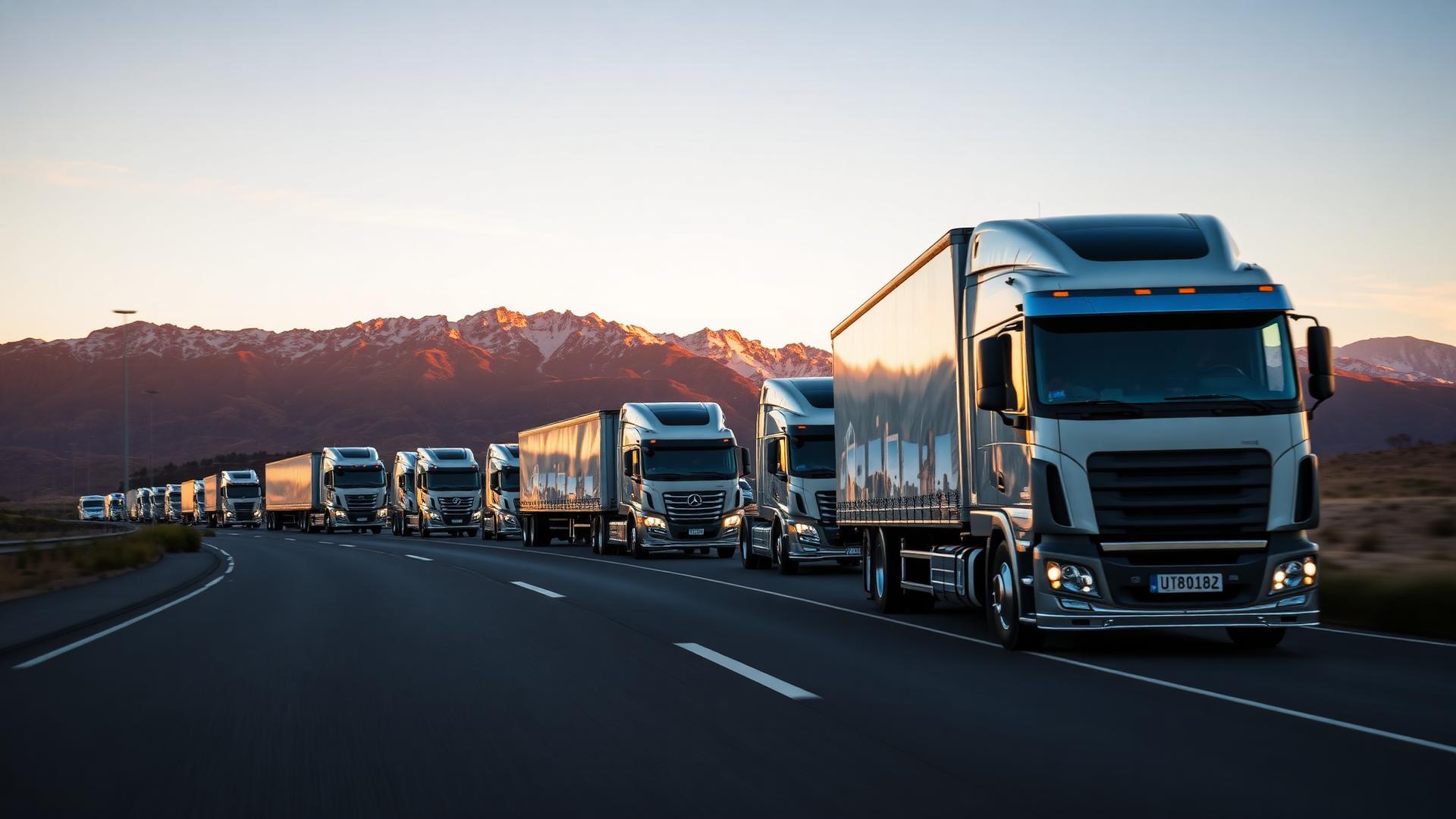 5911 Transport fleet of line-haul trucks on a New Zealand highway